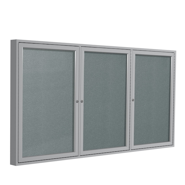 Ghent Enclosed Bulletin Board, 3 Door, Vinyl, 3 ft H x 6 ft W, Stone PA33672VX-199 - main